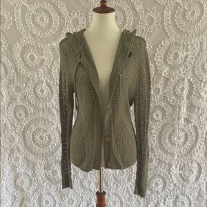 CHARLIE B Olive Green color Hooded Openwork Button up Cardigan